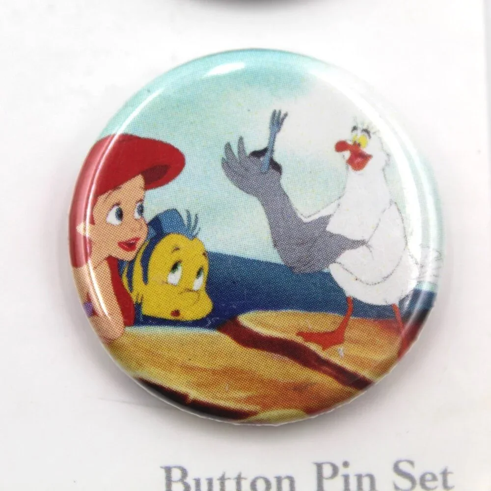 Disney Ariel The Little Mermaid 4 Pin Back Button Pin Set Ursula Flounder NEW